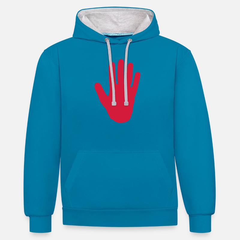main icon stop 1103 - Sweat à capuche contrasté - bleu paon/gris chiné