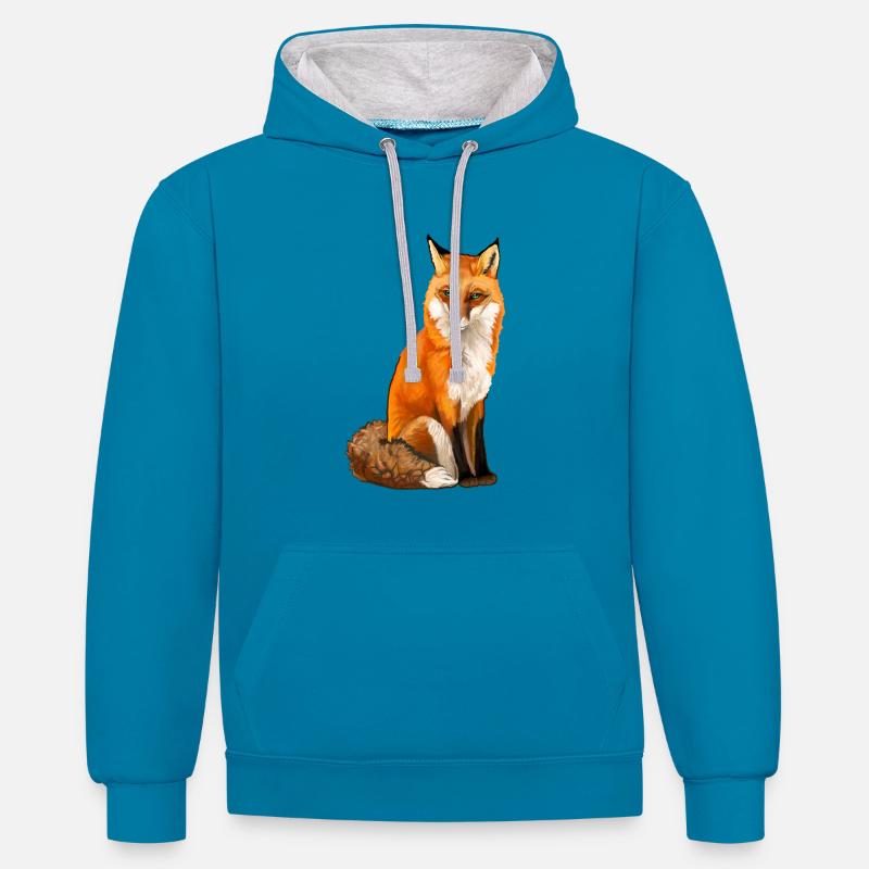 renard - Sweat à capuche contrasté - bleu paon/gris chiné