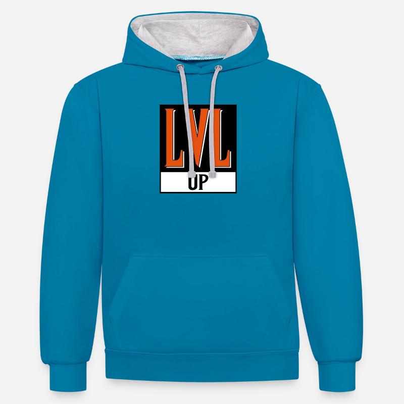 level up nerd cod - Sweat à capuche contrasté - bleu paon/gris chiné