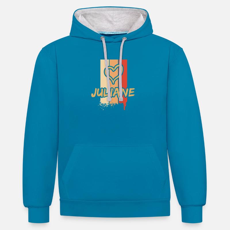 Idée cadeau Juliane - Sweat à capuche contrasté - bleu paon/gris chiné