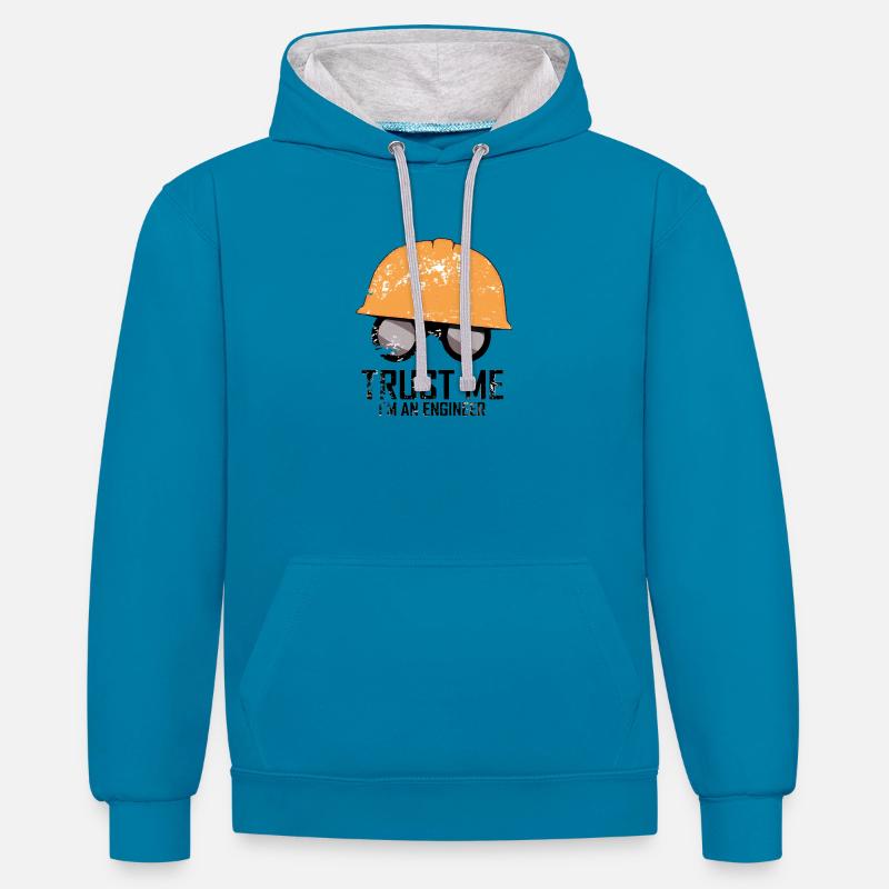 Trust me I'm an engineer - Sweat à capuche contrasté - bleu paon/gris chiné