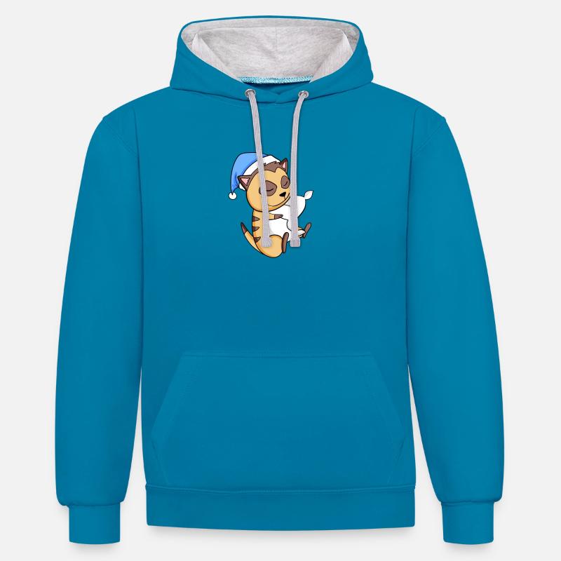 Suricate - Sweat à capuche contrasté - bleu paon/gris chiné