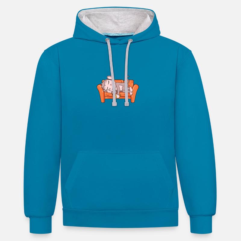 Singe - Sweat à capuche contrasté - bleu paon/gris chiné