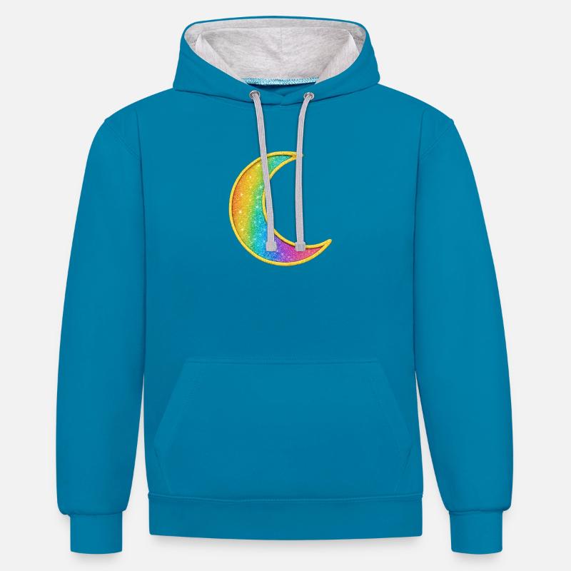 Conception de paillettes de lune arc-en-ciel - Sweat à capuche contrasté - bleu paon/gris chiné