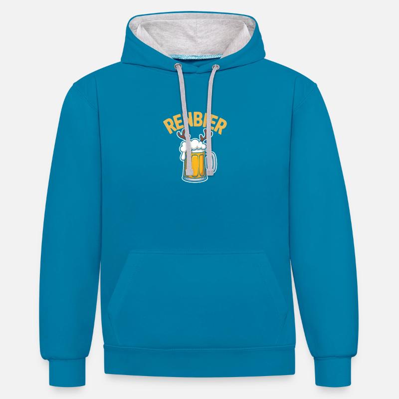 Cruche de renne avec bois - Sweat à capuche contrasté - bleu paon/gris chiné