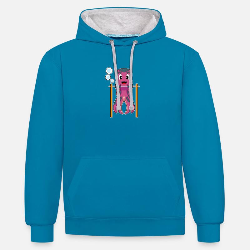 Octopus Bodybuilder Pull-ups Bodybuilding - Contrast hoodie - peacock blue/heather grey
