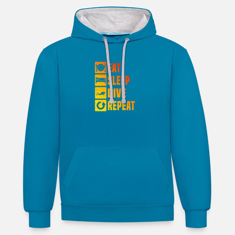 Illustration de plongée pour la plongée - Sweat à capuche contrasté - bleu paon/gris chiné