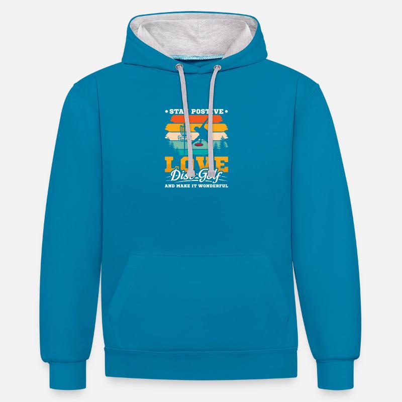 Cadeaux de disc golf Disc Golf - Sweat à capuche contrasté - bleu paon/gris chiné