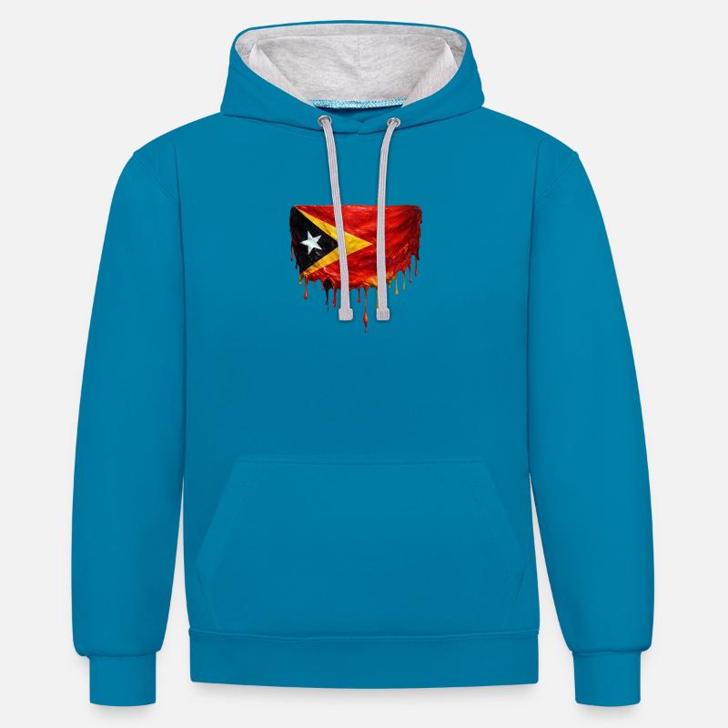 Drapeau de largage du TimorLeste - Sweat à capuche contrasté - bleu paon/gris chiné