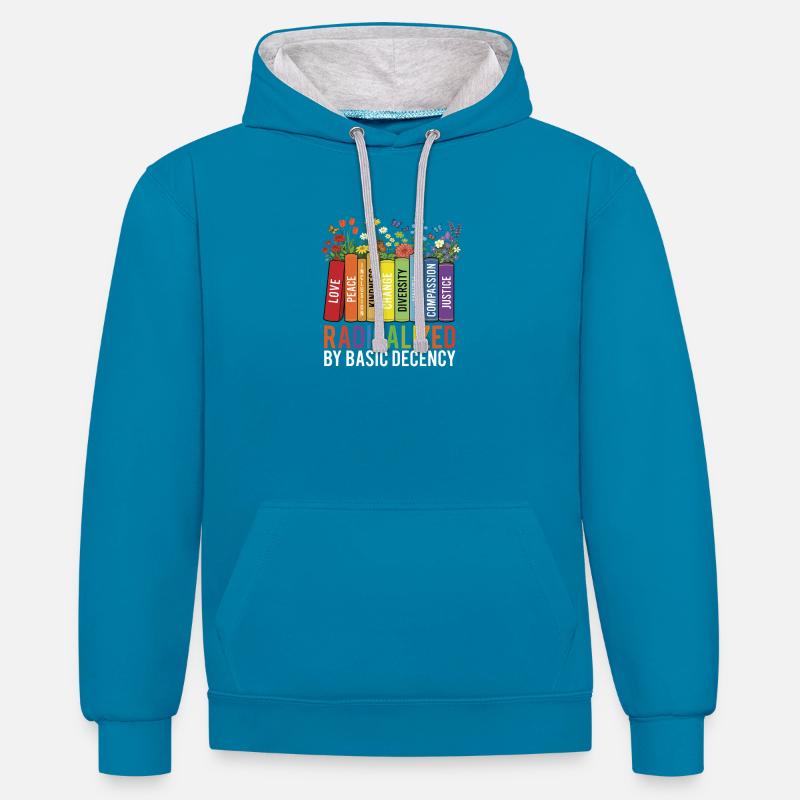 Radicalized Basic Decency Kindness Equality  - Contrast hoodie - peacock blue/heather grey