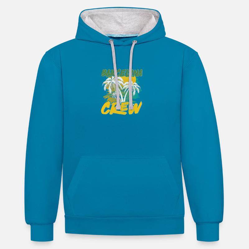 Barcelone Crew - Sweat à capuche contrasté - bleu paon/gris chiné