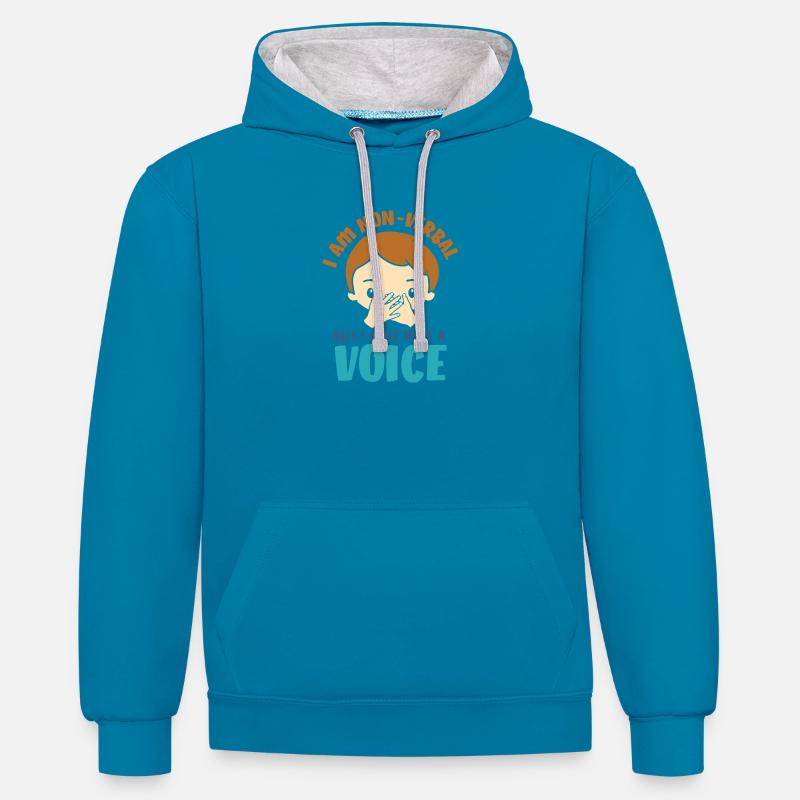 Autisme Autisme Syndrome d’Asperger - Sweat à capuche contrasté - bleu paon/gris chiné