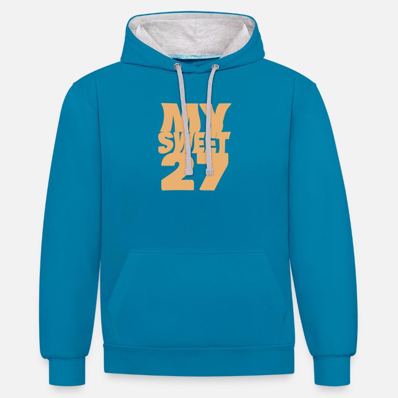Suess 27 - Sweat à capuche contrasté - bleu paon/gris chiné