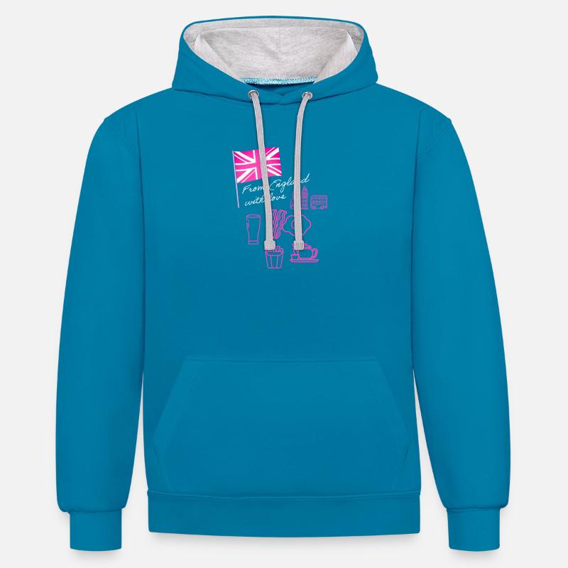 EXANGLIA (Texte rose + blanc) - Sweat à capuche contrasté - bleu paon/gris chiné