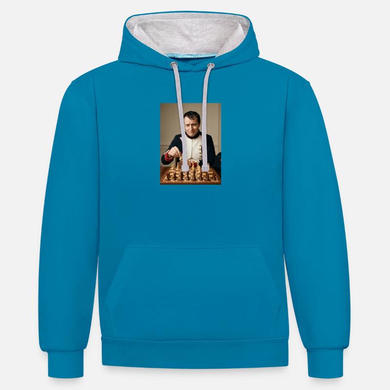 Napoléon joue aux échecs. - Sweat à capuche contrasté - bleu paon/gris chiné