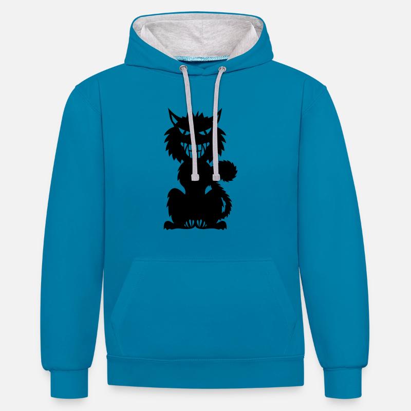 chat noir cat mechant 8 - Sweat à capuche contrasté - bleu paon/gris chiné