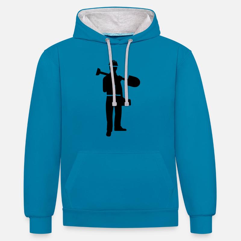 Bauarbeiter - Kontrast-Hoodie - Pfauenblau/Grau meliert