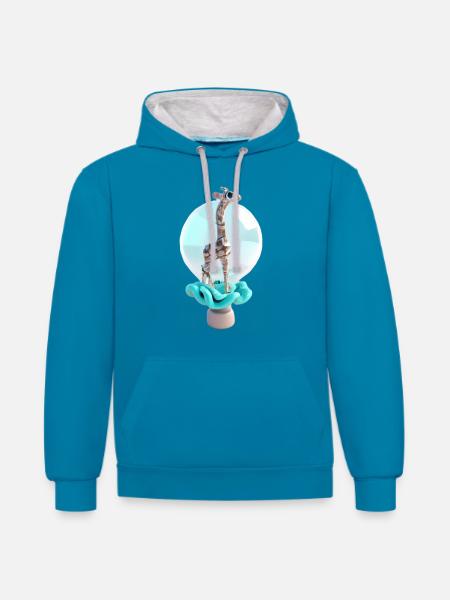 Design Giraffe - Contrast hoodie - peacock blue/heather grey