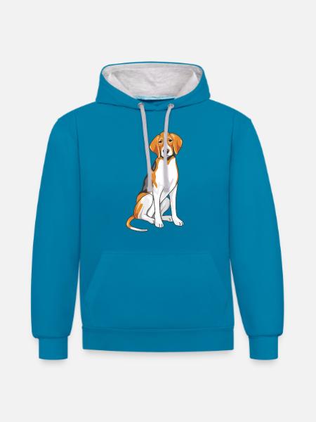 Sitting foxhound - Contrast hoodie - peacock blue/heather grey