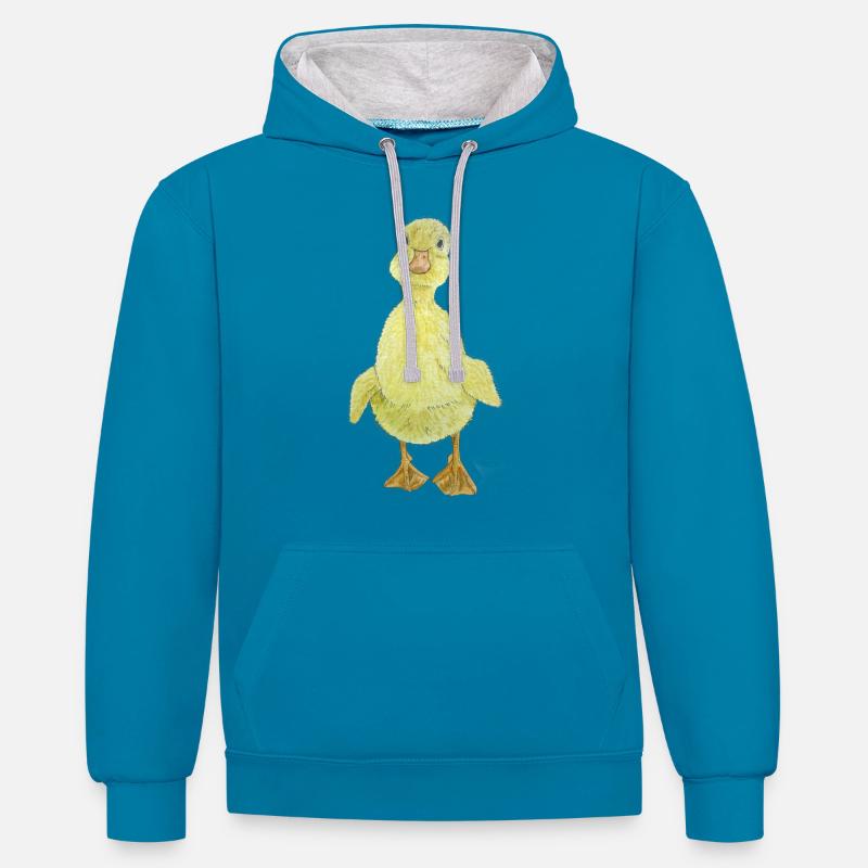 Poussin caneton - Sweat à capuche contrasté - bleu paon/gris chiné