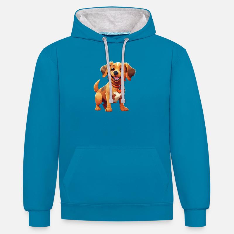 Chiens Éclat Canin en Illustration - Sweat à capuche contrasté - bleu paon/gris chiné