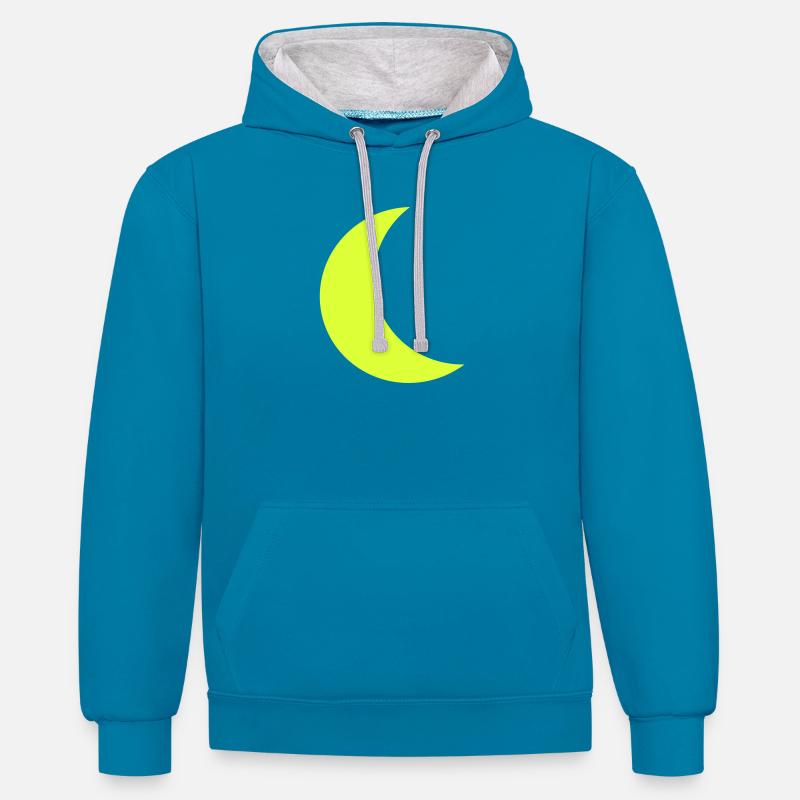 Jaune néon de Croissant de Lune - Sweat à capuche contrasté - bleu paon/gris chiné