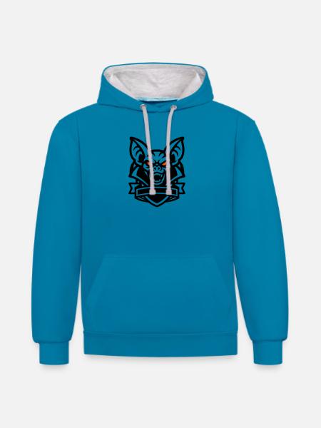 Fledermaus Maskottchen Logo - Kontrast-Hoodie - Pfauenblau/Grau meliert