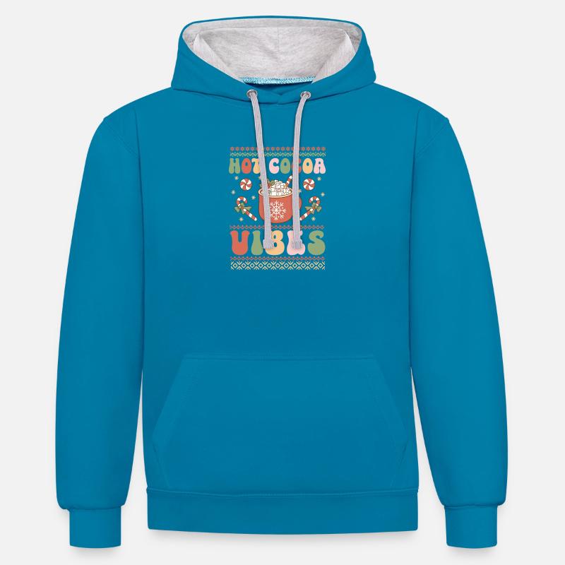Pull de Noël moche - Sweat à capuche contrasté - bleu paon/gris chiné