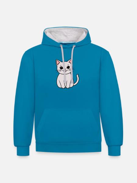 gray kitten - Contrast hoodie - peacock blue/heather grey