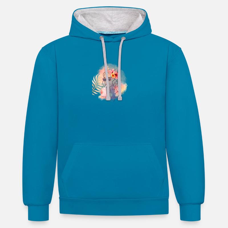 Tropic Mood Summer Design - Sweat à capuche contrasté - bleu paon/gris chiné