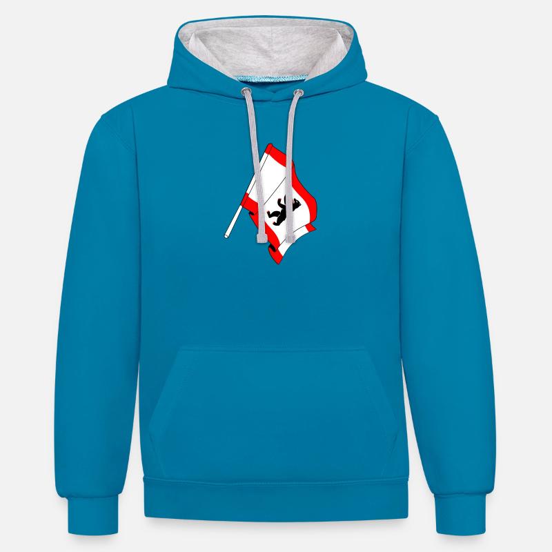 Drapeau Berlin - Sweat à capuche contrasté - bleu paon/gris chiné