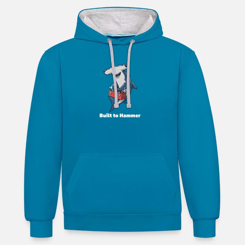 Artisan de la construction de requins-marteaux - Sweat à capuche contrasté - bleu paon/gris chiné