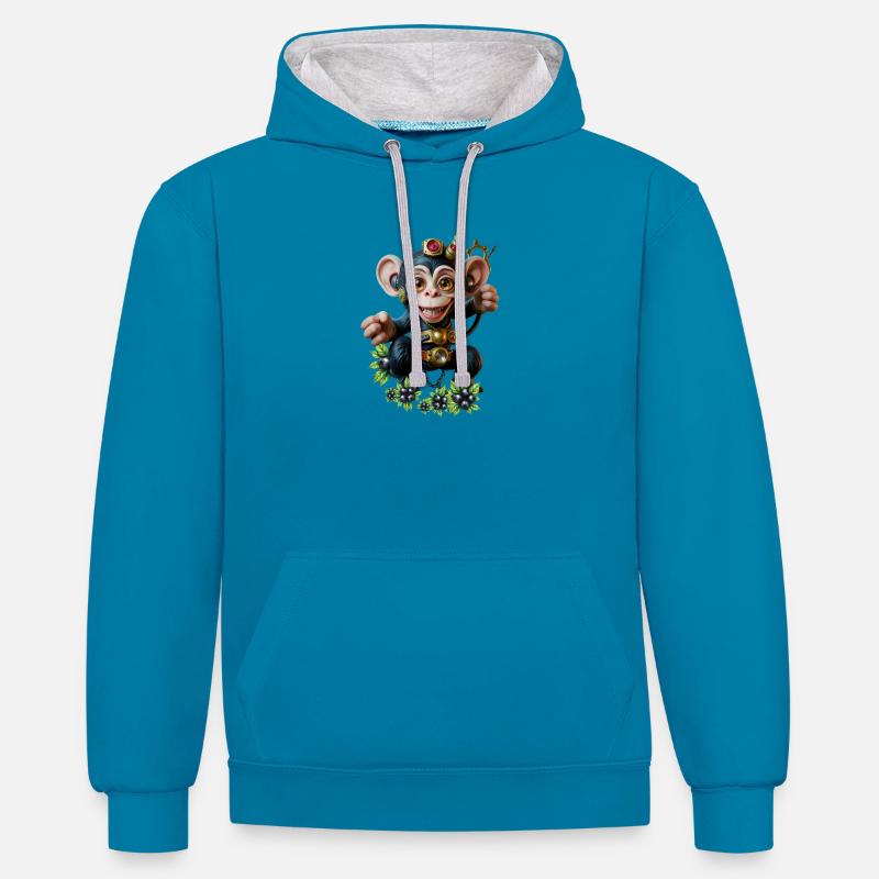Combinaison Steampunk - Sweat à capuche contrasté - bleu paon/gris chiné