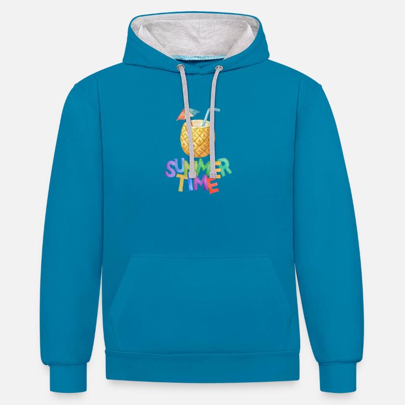 Boisson à l’ananas d’été - Sweat à capuche contrasté - bleu paon/gris chiné