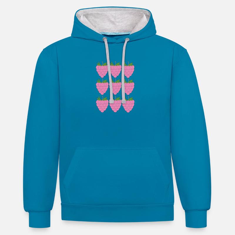 Raspberry Grid Pattern - Contrast hoodie - peacock blue/heather grey