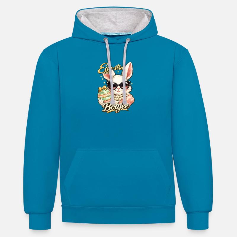 Eggstra Boujee Easter Bunny Easter - Contrast hoodie - peacock blue/heather grey