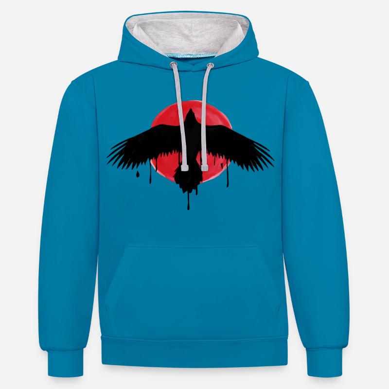 BloodMoon Crow - Sweat à capuche contrasté - bleu paon/gris chiné