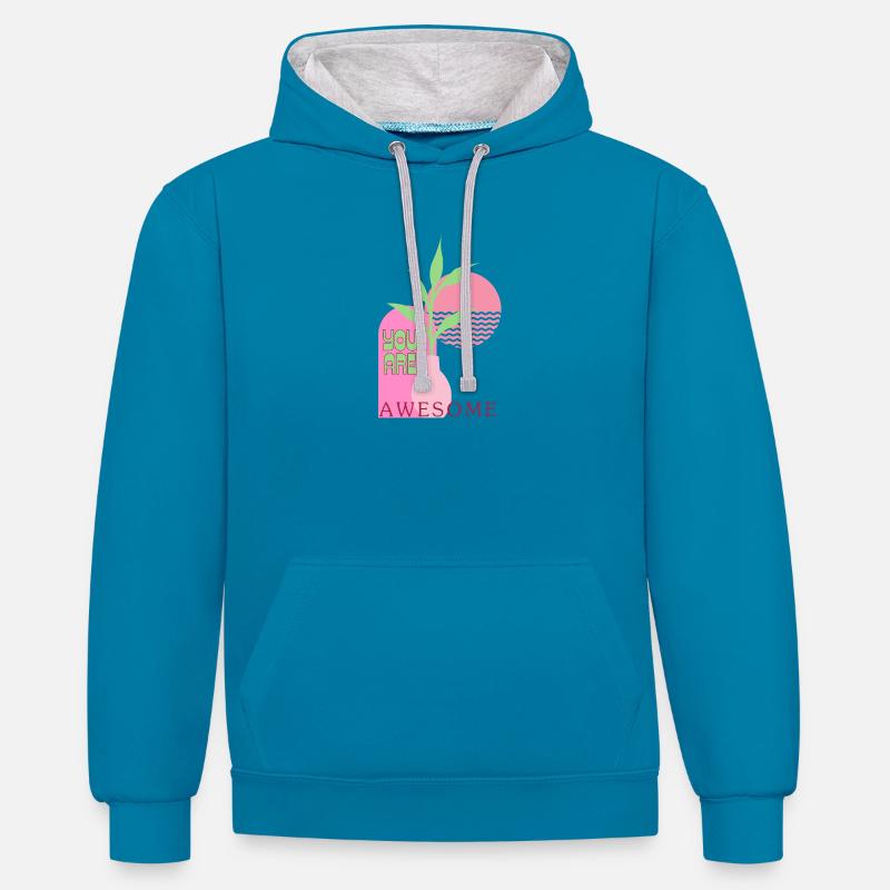 Tu es incroyable - Sweat à capuche contrasté - bleu paon/gris chiné