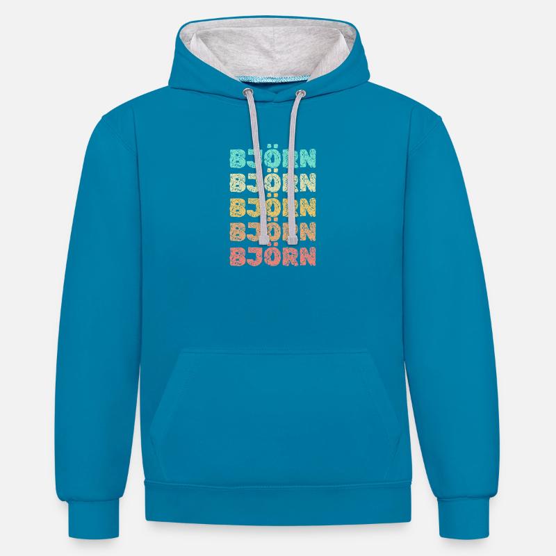 Cadeau pour Bjoern - Sweat à capuche contrasté - bleu paon/gris chiné