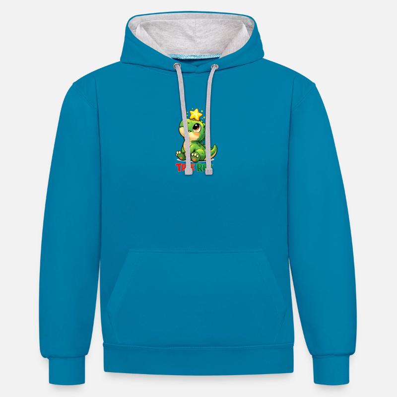 Tree Rex Dino T Rex - Sweat à capuche contrasté - bleu paon/gris chiné