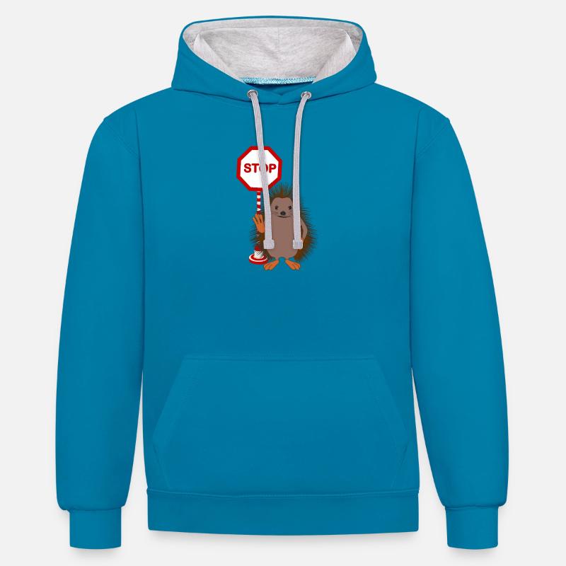 Arrêtez le harcèlement – Sweet Hedgehog - Sweat à capuche contrasté - bleu paon/gris chiné