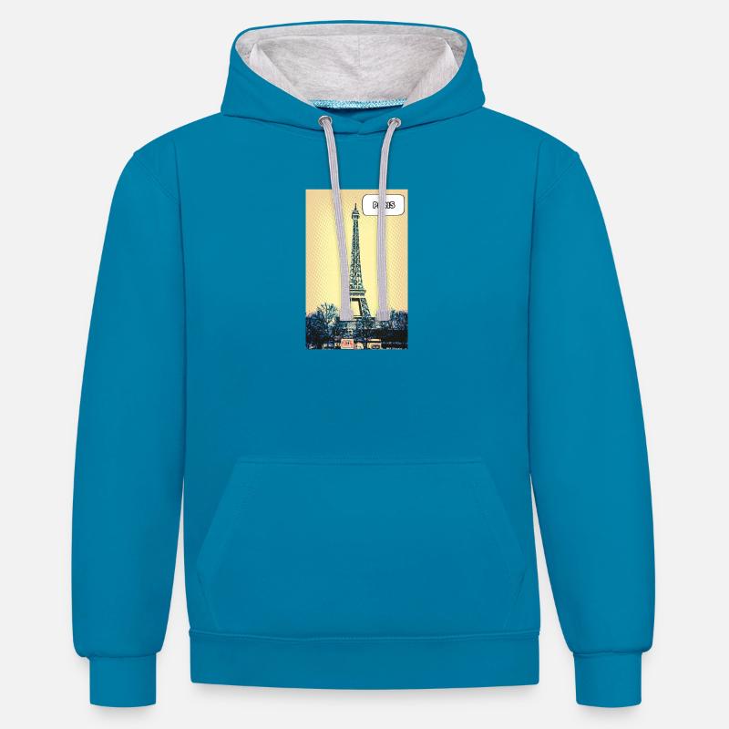 Eiffel Pop Art Paris - Sweat à capuche contrasté - bleu paon/gris chiné