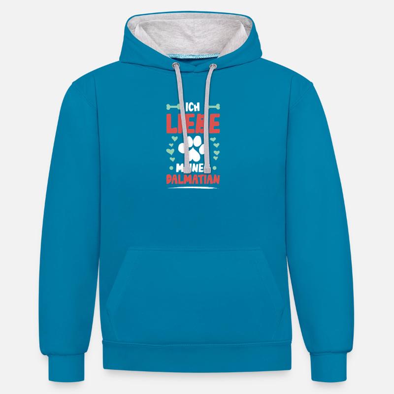 J’adore mon dalmatien - Sweat à capuche contrasté - bleu paon/gris chiné