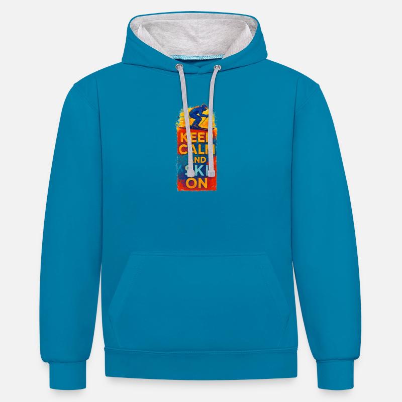 Keep Calm and Ski On - Sweat à capuche contrasté - bleu paon/gris chiné