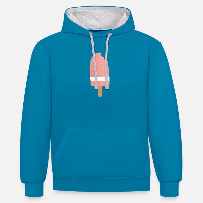 Morsure de popsicle rose dégradé - Sweat à capuche contrasté - bleu paon/gris chiné