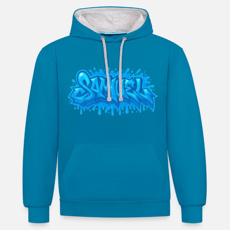 Graffiti Samuel Prénom cadeau idéal imprimable - Sweat à capuche contrasté - bleu paon/gris chiné