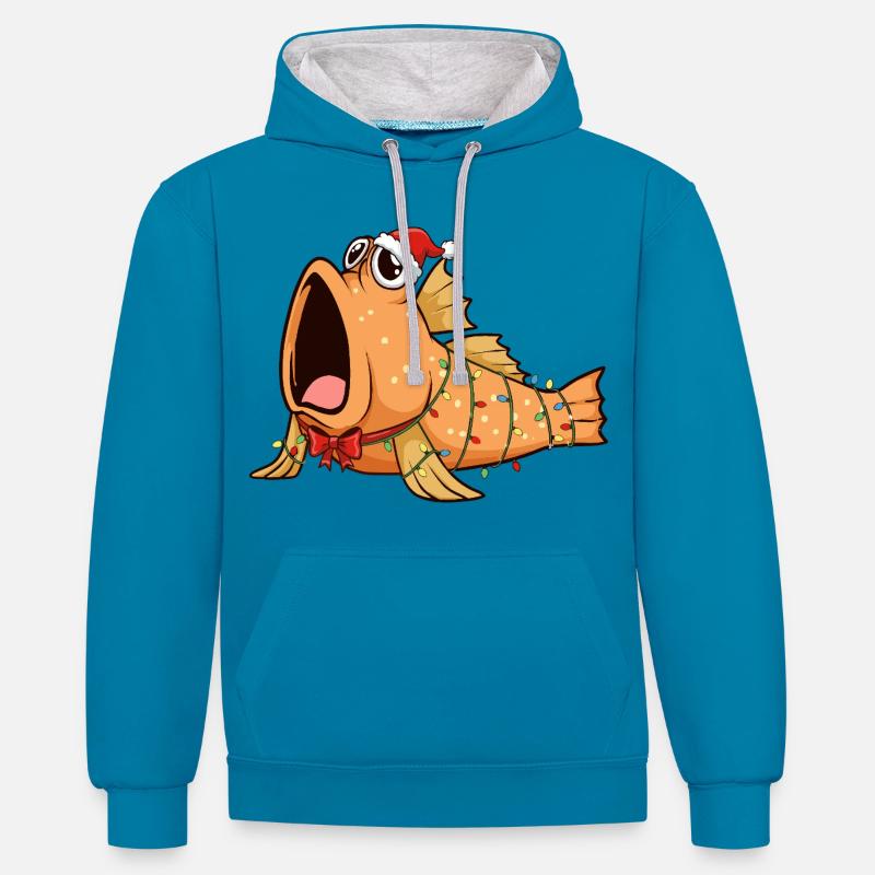 Drôle de Mudskipper - Noël - Sweat à capuche contrasté - bleu paon/gris chiné
