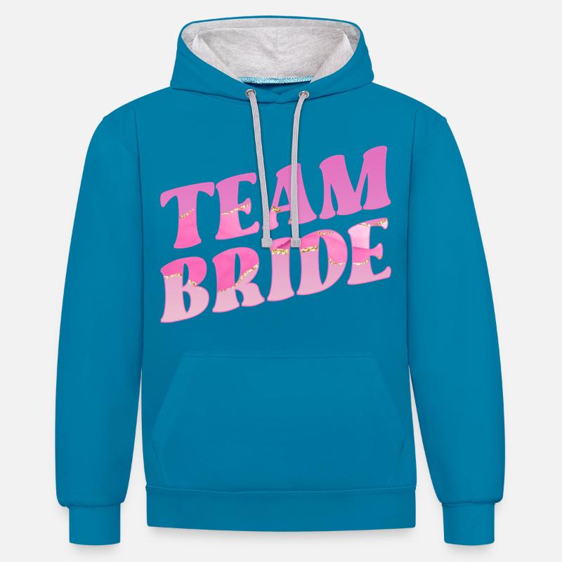 Équipe de mariage mariée - Sweat à capuche contrasté - bleu paon/gris chiné