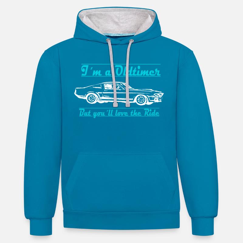 blanc oldtimer - Sweat à capuche contrasté - bleu paon/gris chiné