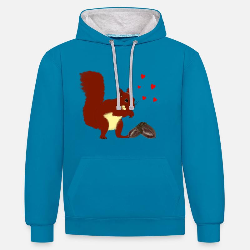 écureuil - Sweat à capuche contrasté - bleu paon/gris chiné